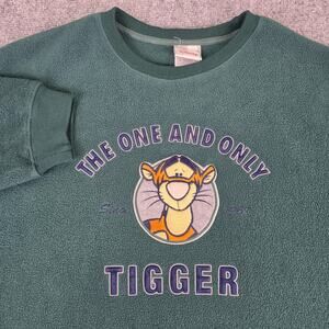 Vintage Disney Tigger Sweatshirt Mens Large Green Fleece Pullover Y2K Pooh